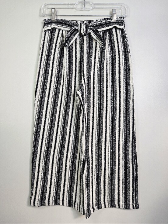 Zara Other - Zara Black & Cream Striped Wide-Leg Knit Pants, Size 11-12 ~ EUC